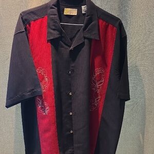 Men's Black and Red Embroidered Shirt